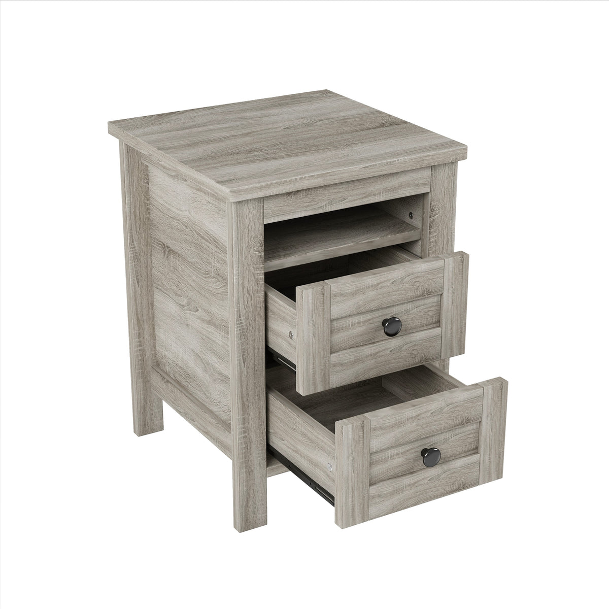3-Pieces Bedroom Set Queen Size Farmhouse Platform Bed with Storage Headboard and Charging Station
