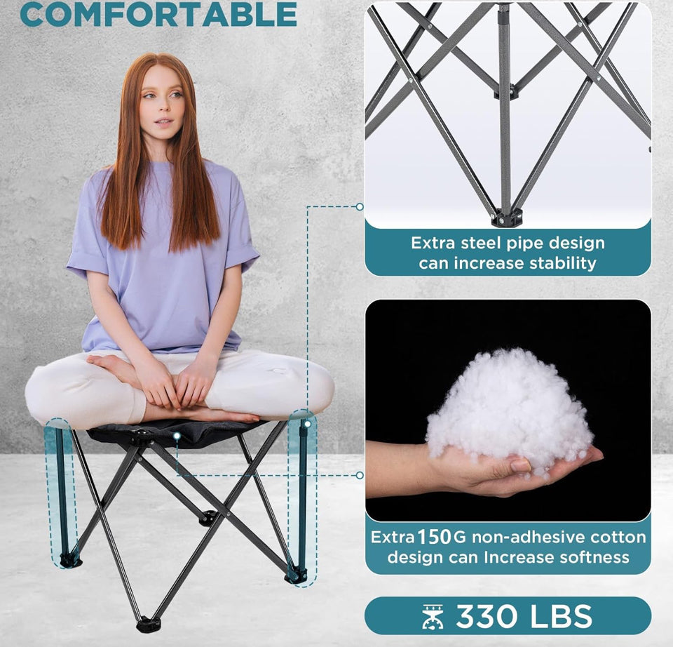 Open Box FUNDANGO Folding Camping Stool, 2 Pack 18.1 Inch Oversized Foot Stools 330 Lbs Heavy Duty Portable Padded Seat Anti-Slip Foots & Carry Bag fo
