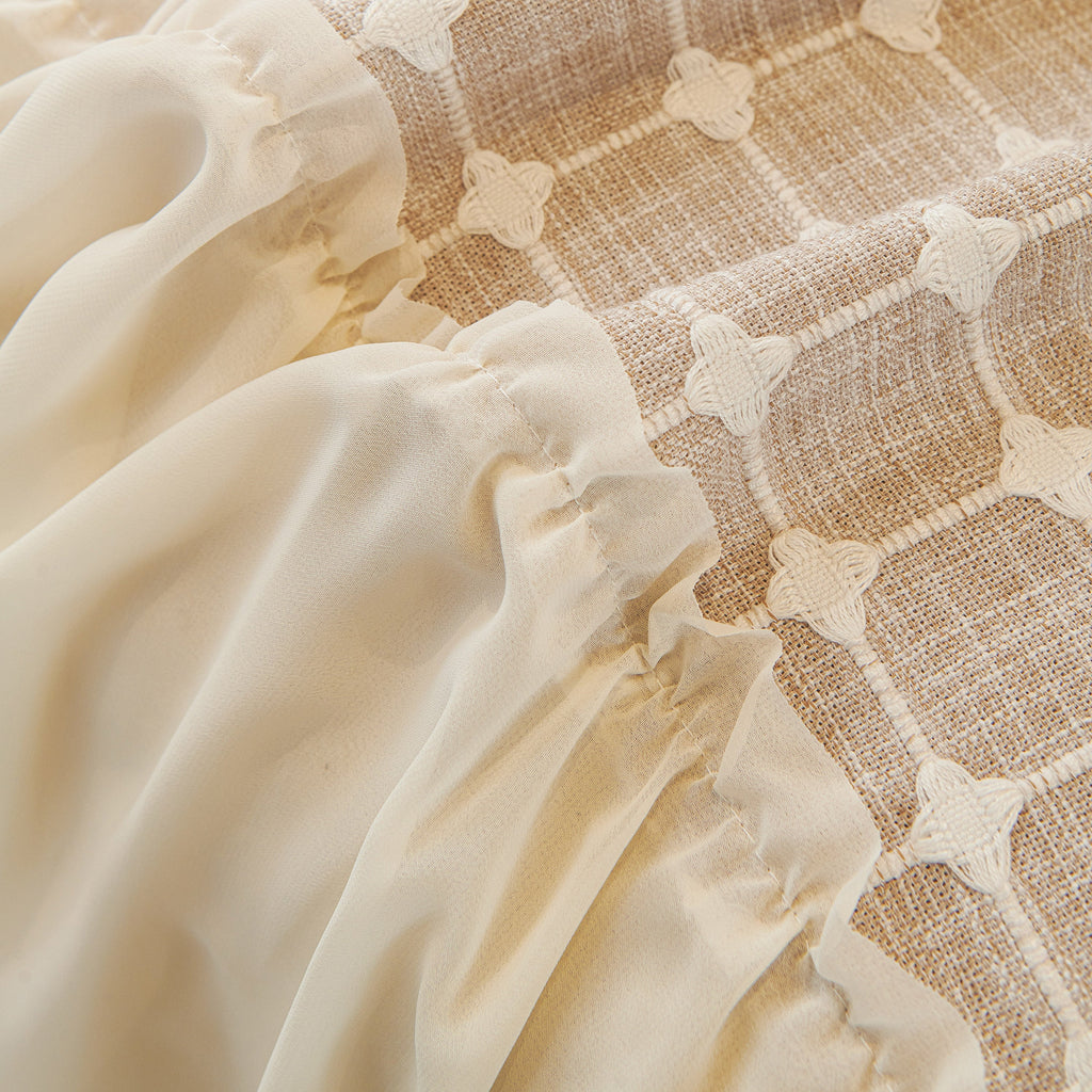 Grid Textured Sofa Cover with Sheer Ruffle Skirt, Pet-Friendly Sofa Throw Slipcover