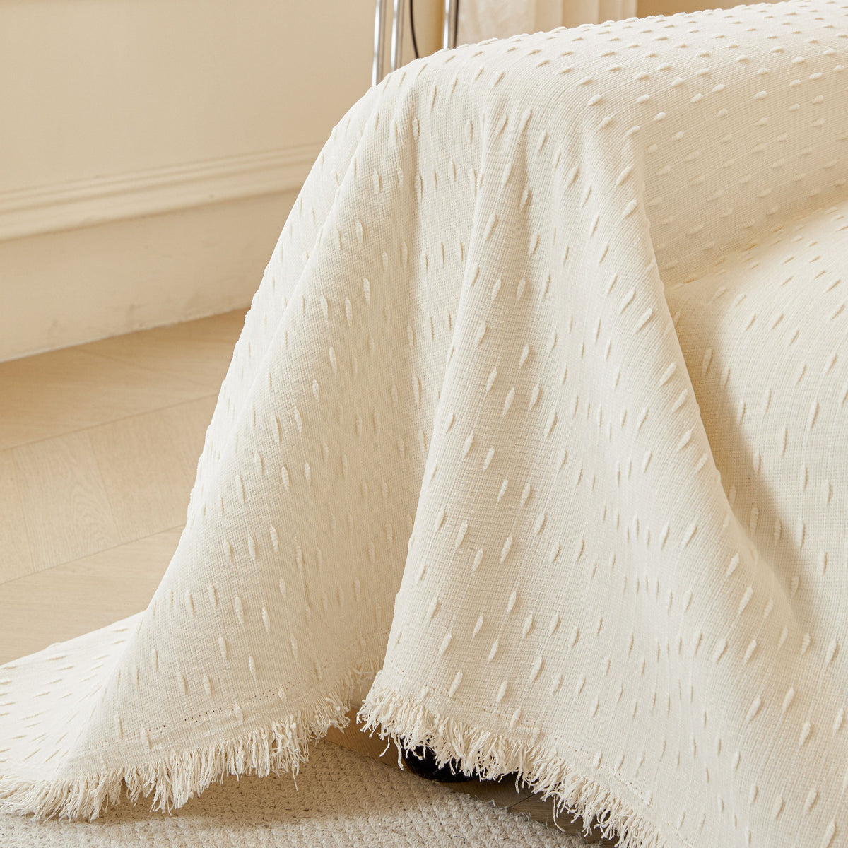 Textured Throw Blanket with 3D Dobby Weave, Minimalist Furniture Protector for Couch