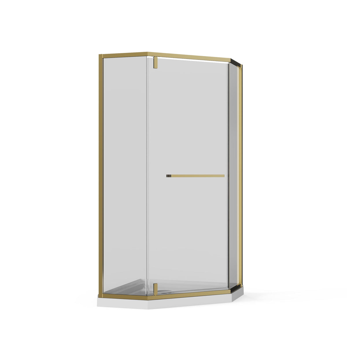 Goodyo - Neo-Angle Frameless Shower Door Corner Enclosure With Acrylic Shower Base Combo, Pivot Shower Door