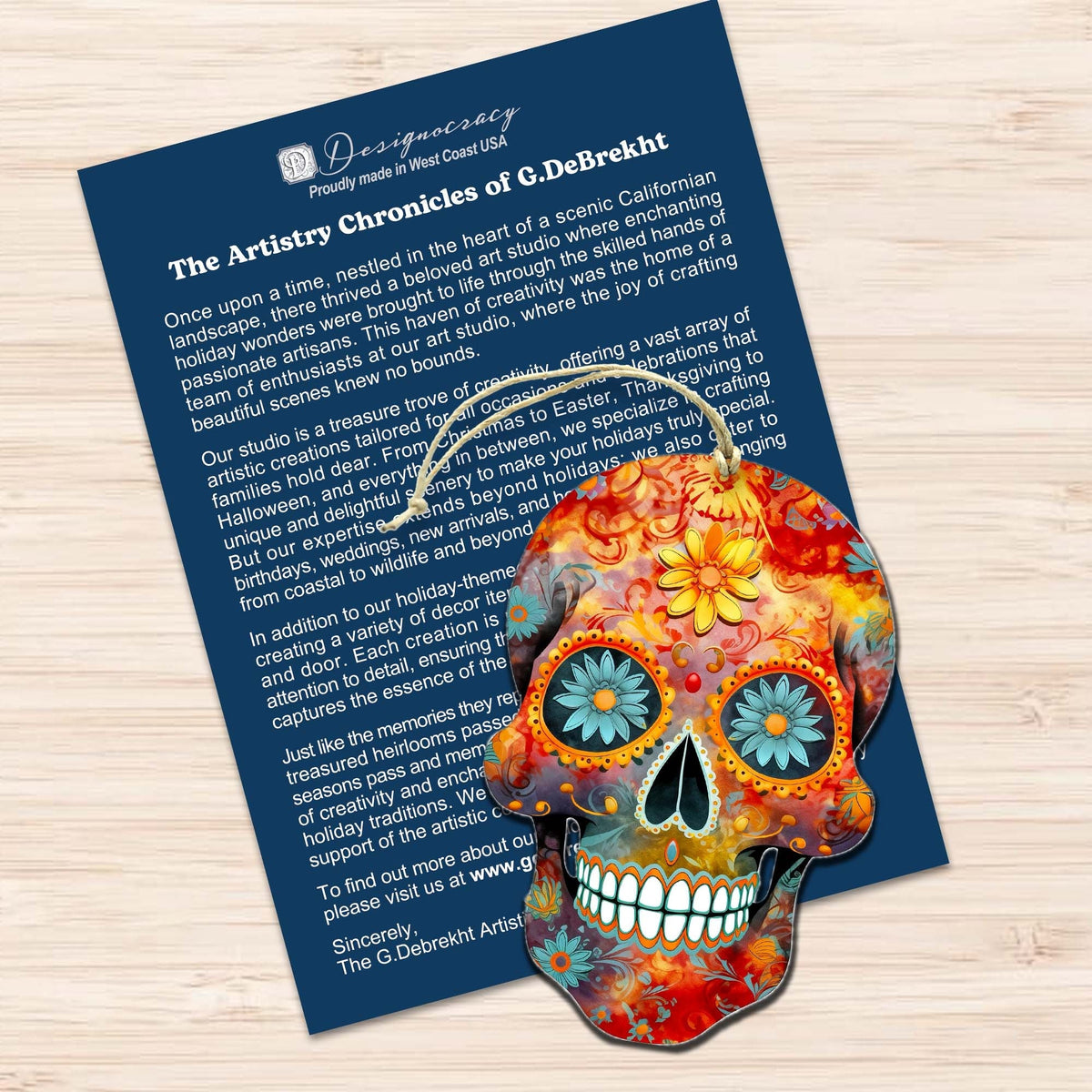 Sugar Skulls Decorative Wooden Ornaments of 3 by G. Debrekht - Halloween Decor - 8091071-S3