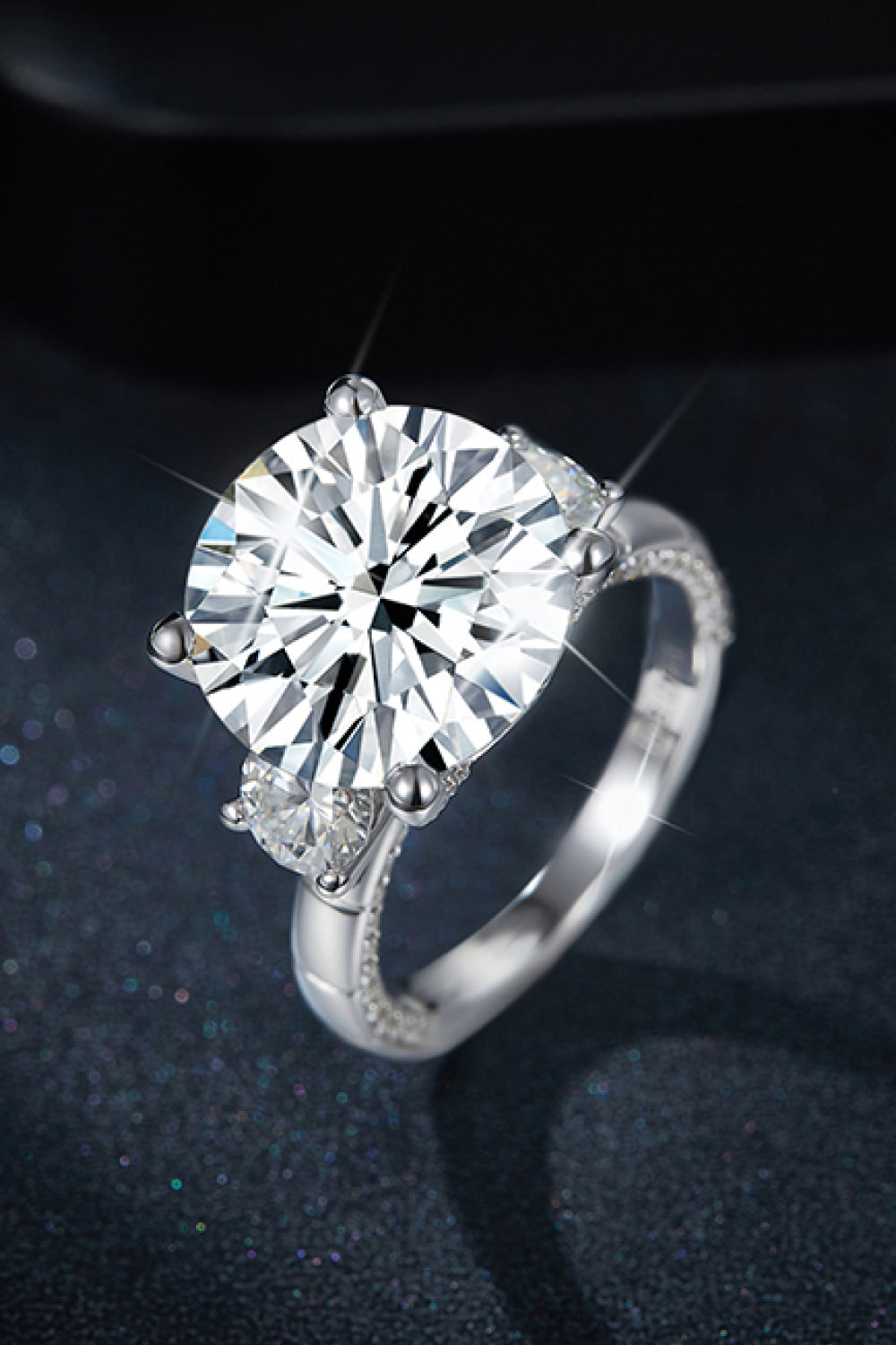 8.6 Carat Brilliant Round Cut Sparkala™ 3 stone Ring (Platinum Over Pure Sterling Silver)