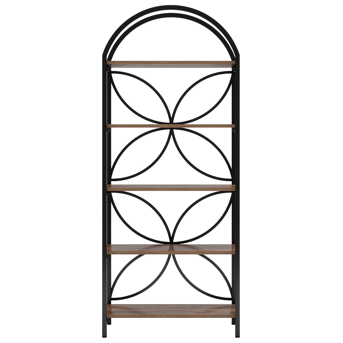 Tall 5 Tier Arched Bookshelf With Shelves For Living Room - Rustic Brown