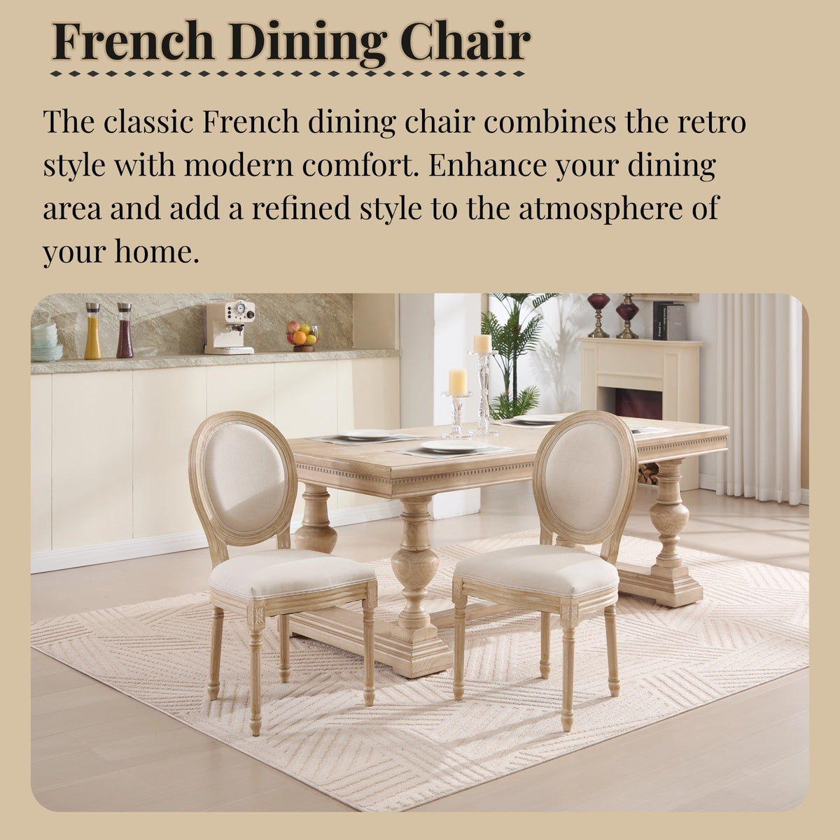 French Country Dining Chairs Set of 2 with Upholstered Round Back