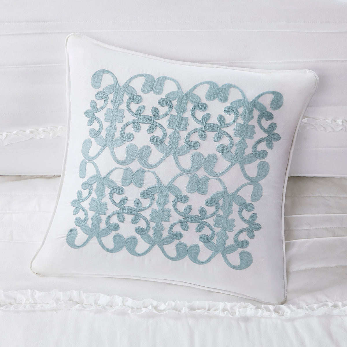 5 Piece Microfiber Ruffled Comforter Set White Queen