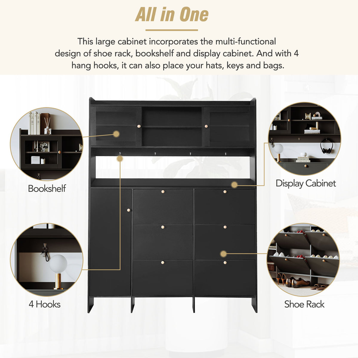 On Trend Multifunctional Tipping Bucket Shoe Cabinet With Storage Shelf & 6 Flip Drawers