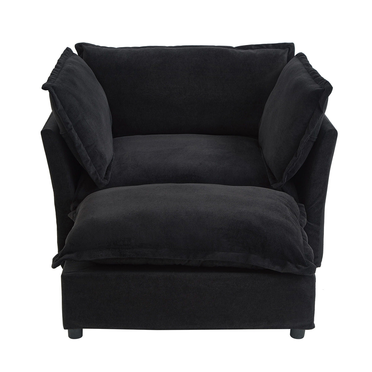 Modern Cozy Upholstered Armchair Sofa With Movable Ottoman