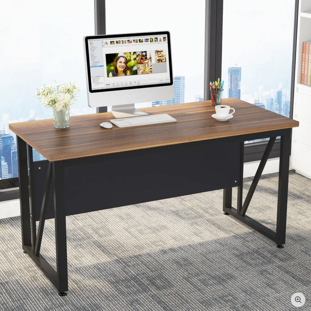 L-Shaped Executive Desk With Mobile File Cabinet, Large Home Office Workstation With Drawers And Shelves - Brown / Black