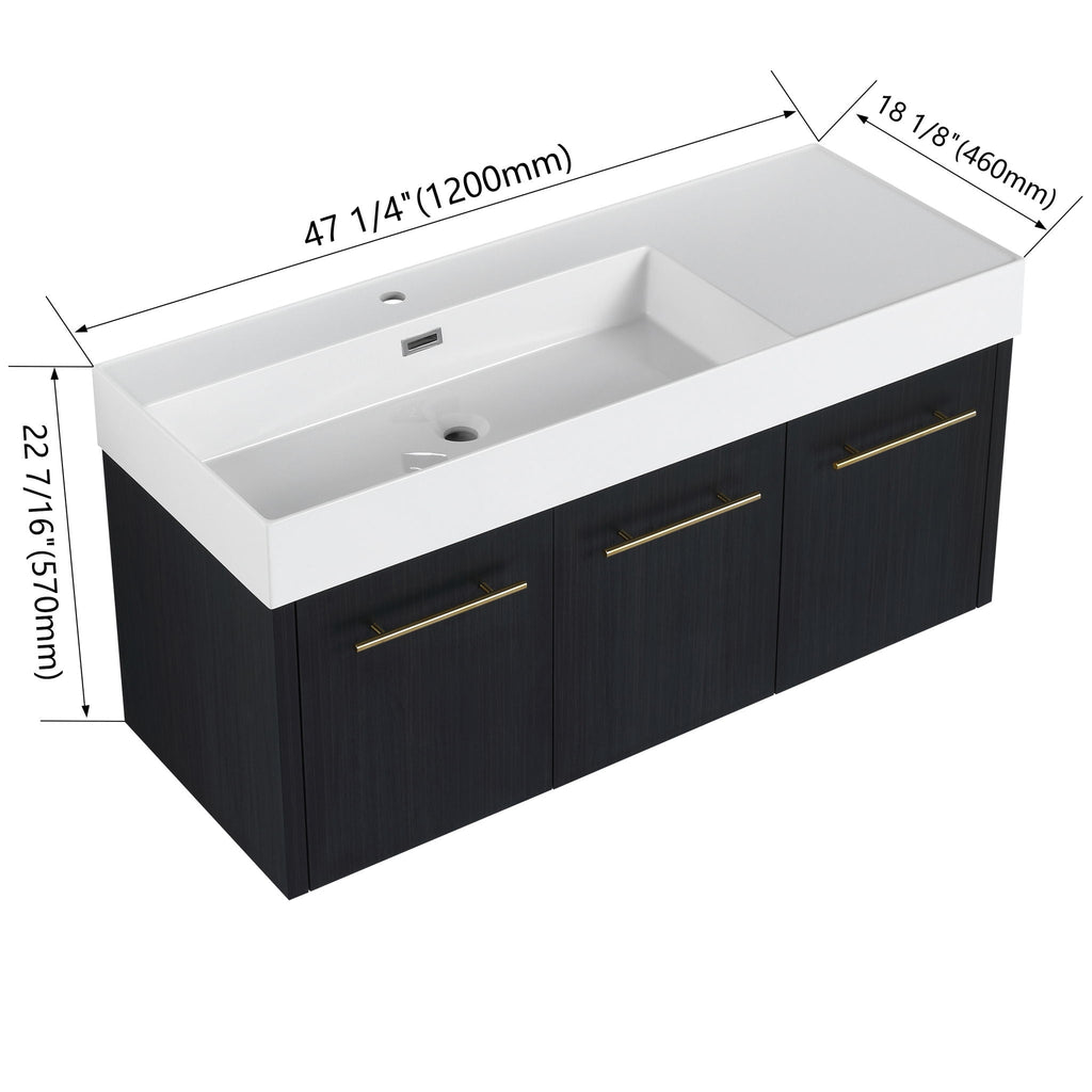 Contemporary 48" Wall Mounted Bathroom Vanity With Resin Sink And Soft Closing Doors And Line - Black Chestnut