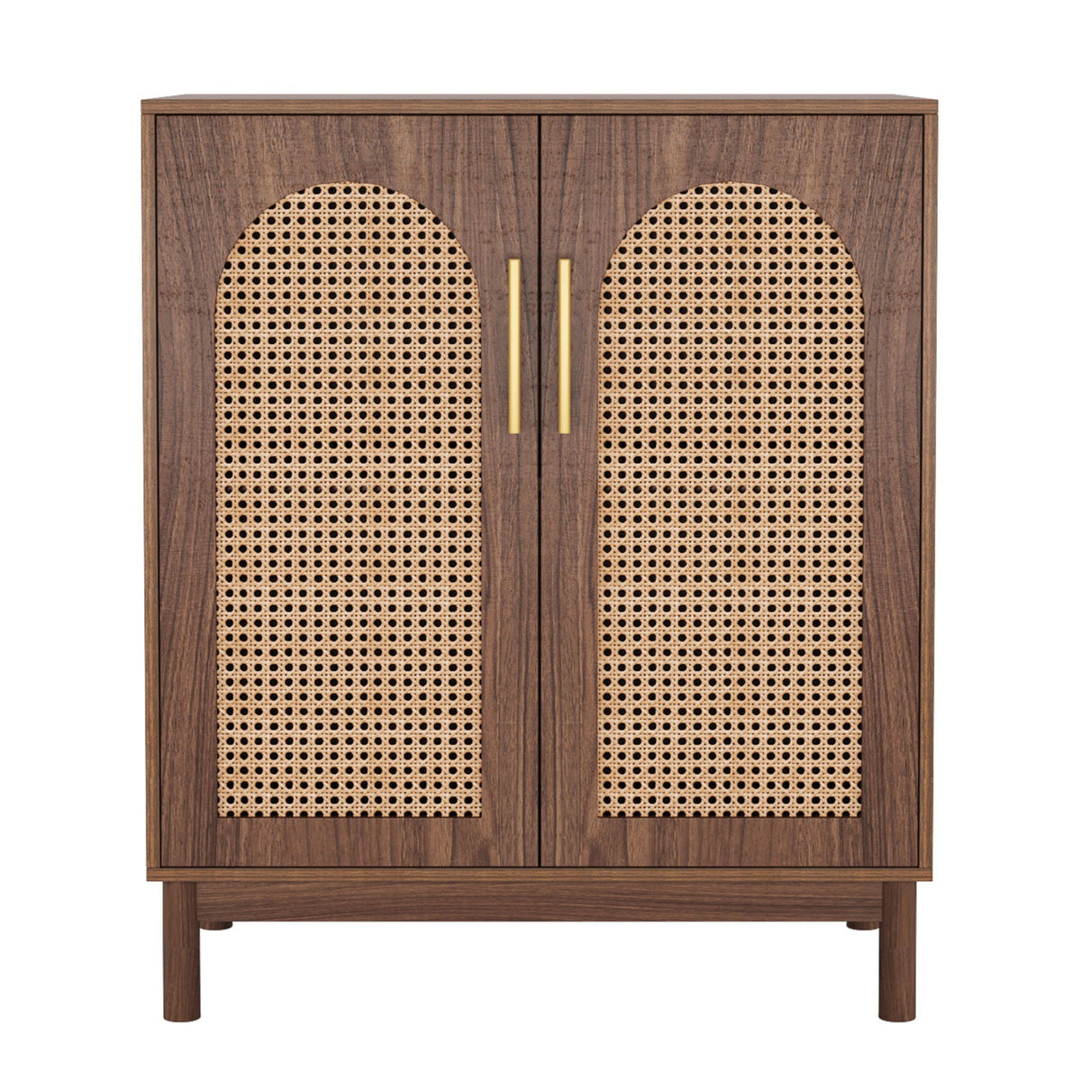 Sideboard Buffet Cabinet With Handwoven Rattan Doors (Set of 2) - Dark Brown