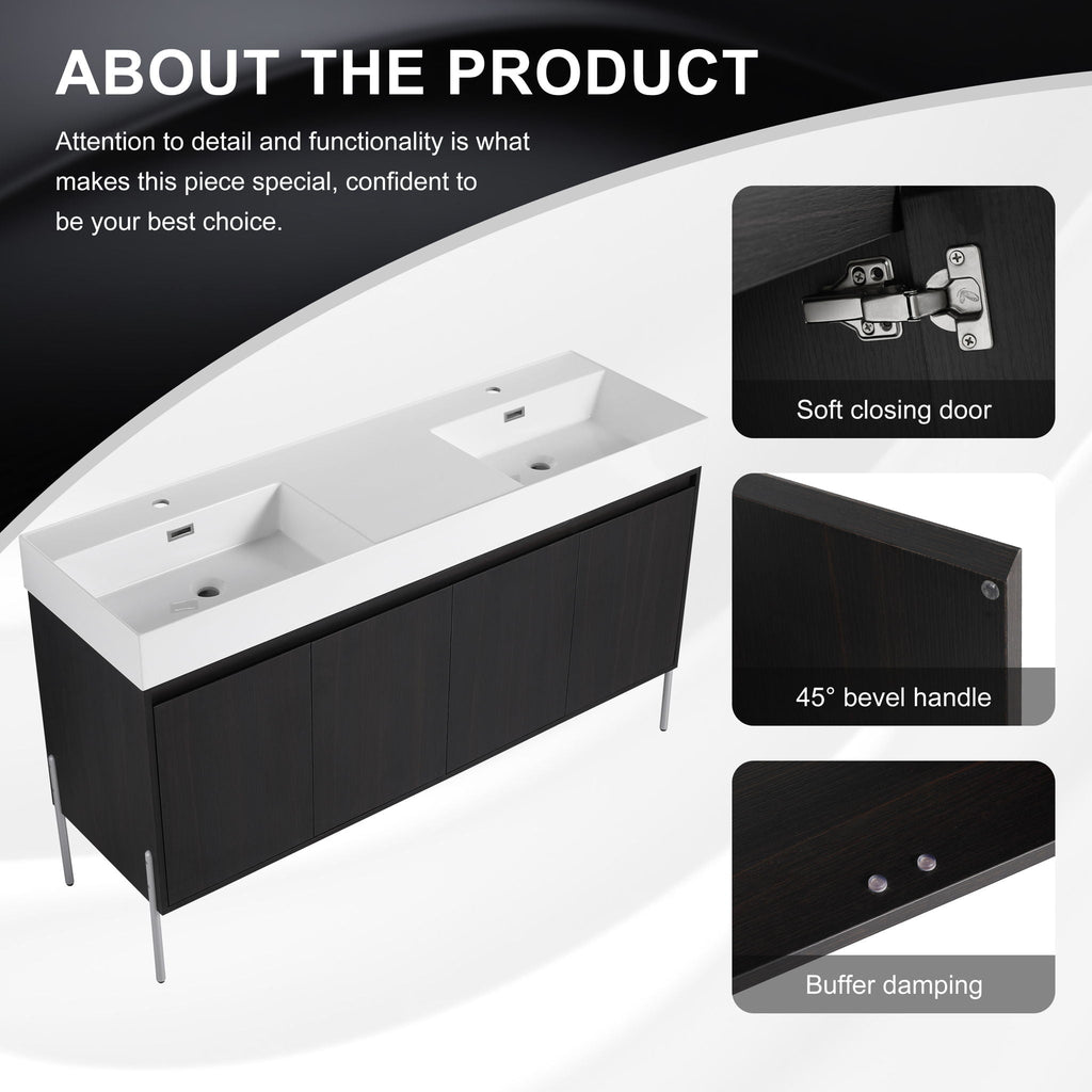 Freestanding Bathroom Vanity With Resin Sink And Storage Cabinet