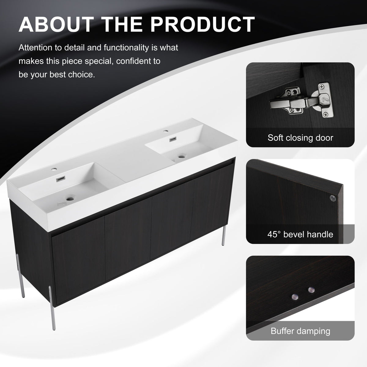Freestanding Bathroom Vanity With Resin Sink And Storage Cabinet