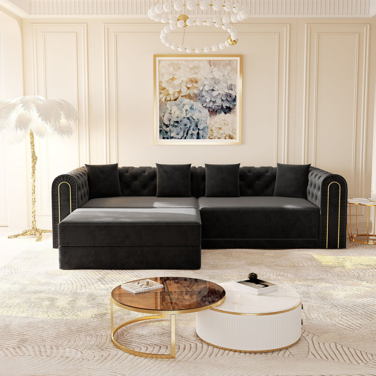 3-In-1 Convertible Sleeper Sofa With Movable Ottoman For Living Room