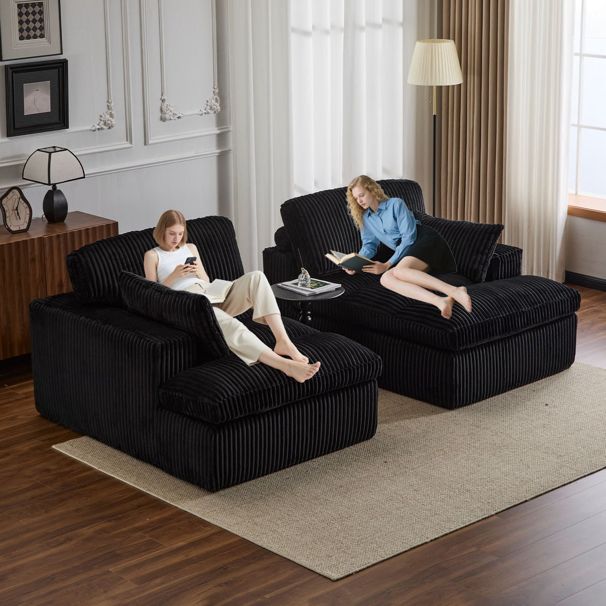 Double Chaise Lounge Chair, Oversized Upholstered Sleeper Cloud Couch