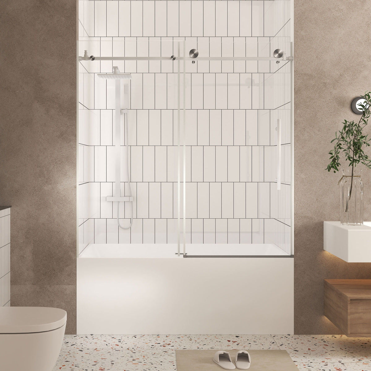 Frameless Shower Door, Smooth Sliding Tracks