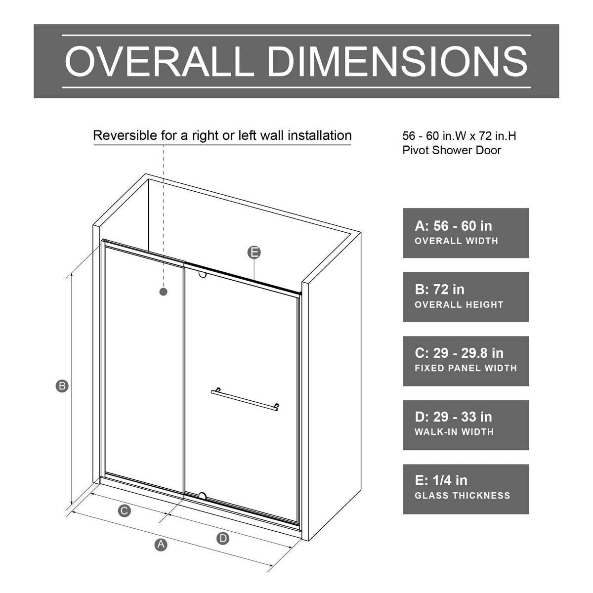Pivot Shower Door With And Handle - Matt Black