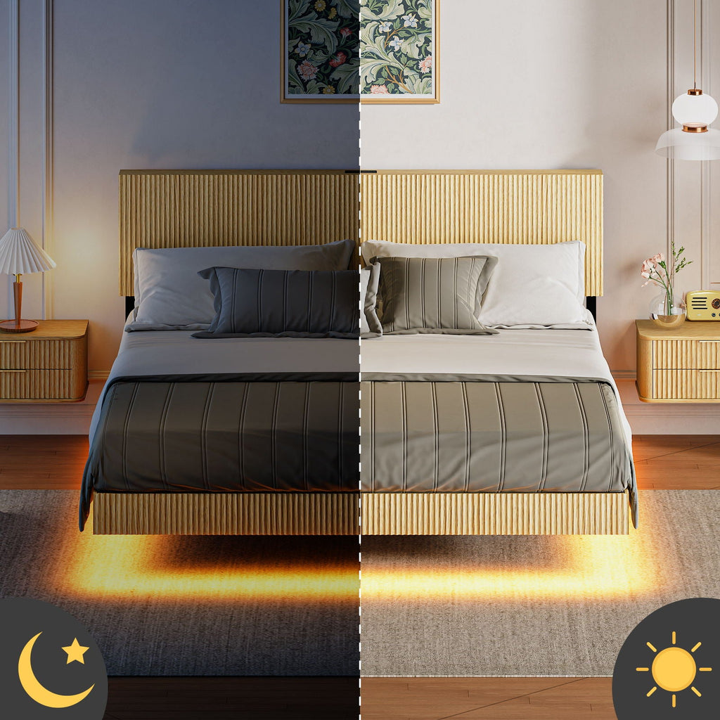 Floating Bedstead With Charging Station And LED Lights
