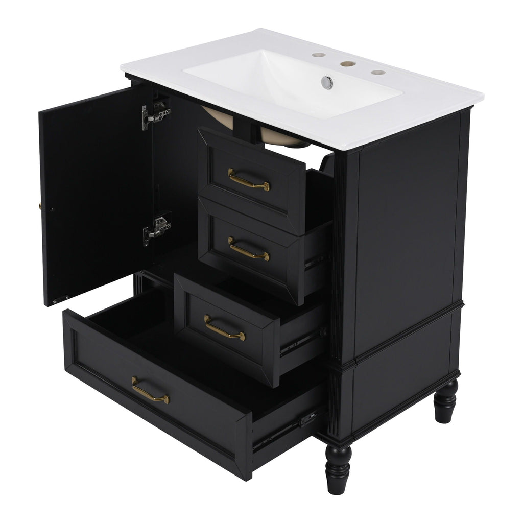 30" Bathroom Vanity With Sink, 3 Drawers, Adjustable Feet