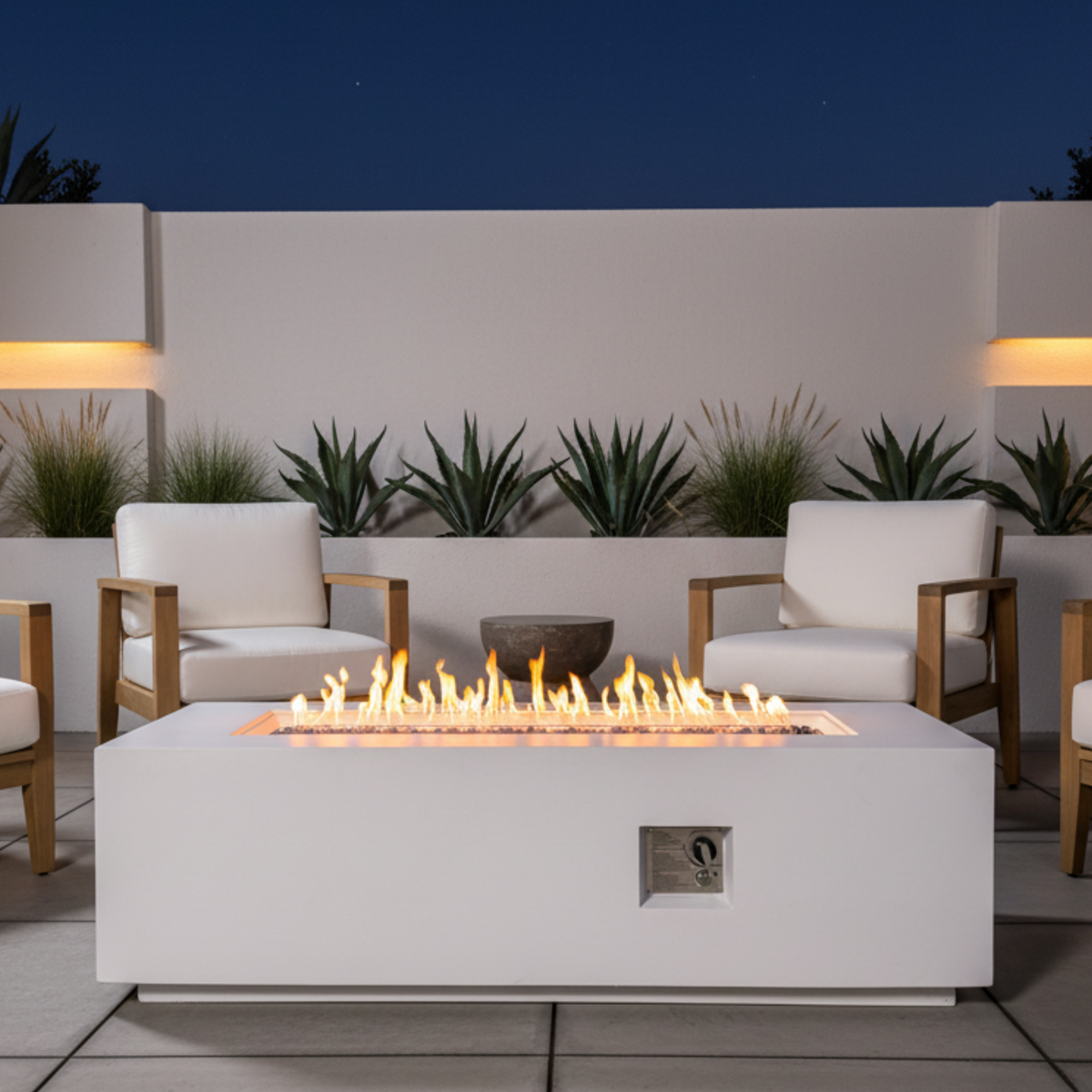 Outdoor Rectangle Propane Fire Pit Table 60inch, White