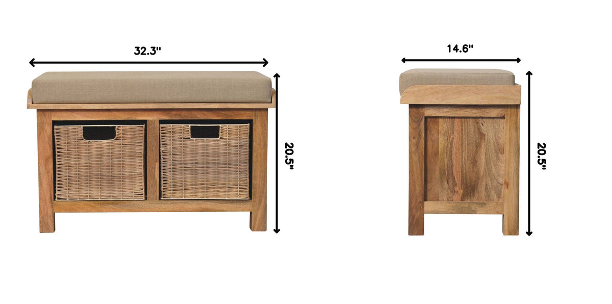 Rattan Basket Linen Bench - Brown