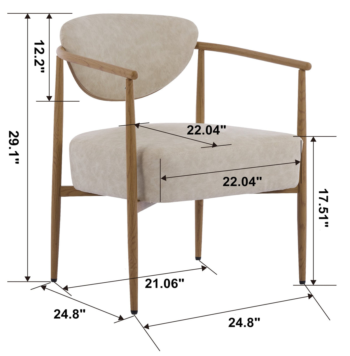 Beige PU Leather Dining Room Chair with Metal Frame