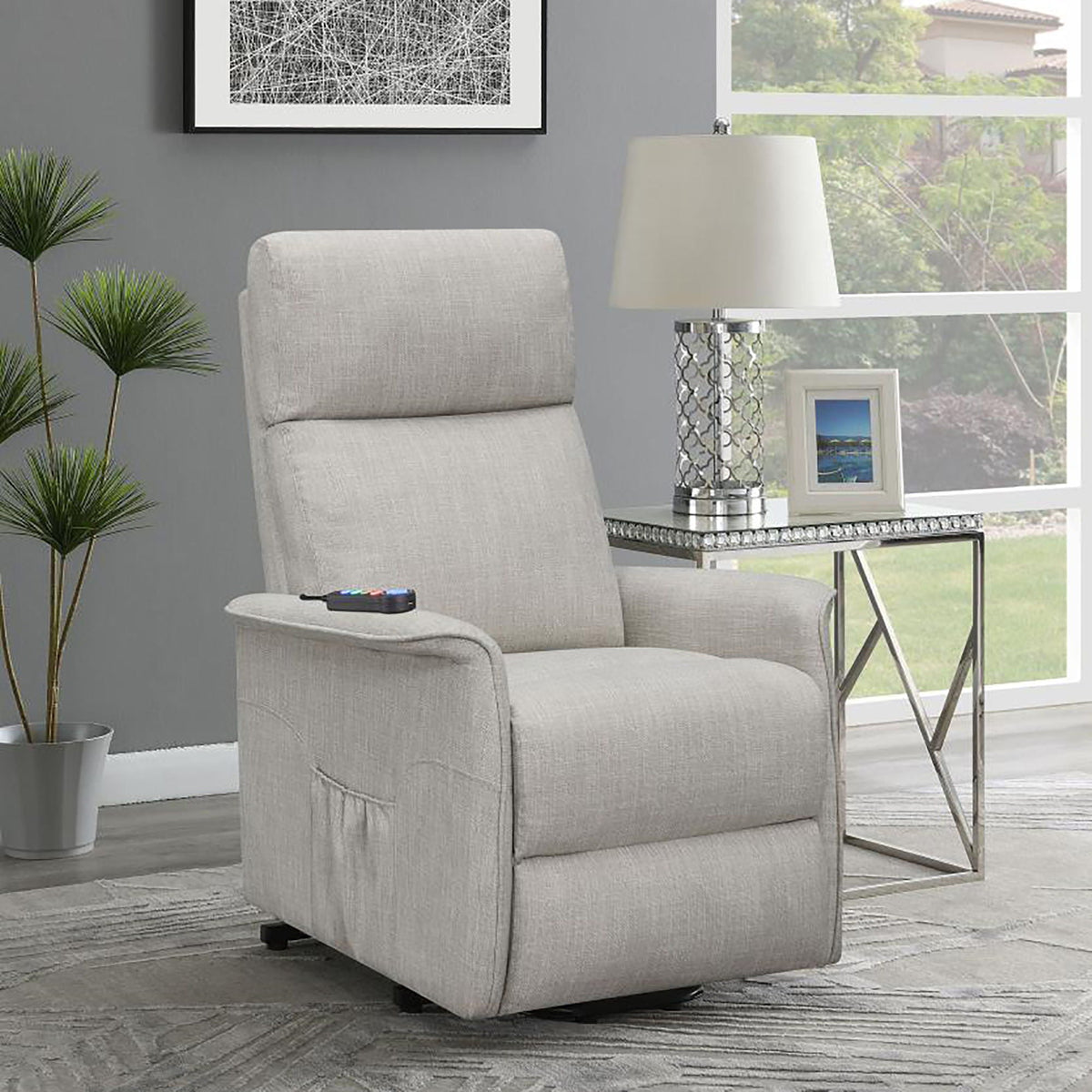 Upholstered Power Lift Recliner With Wired Remote