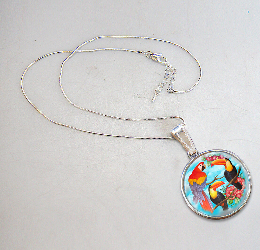 Toucan Silver Plated Mother of Pearl Jewelry Pendant Necklace - 44041