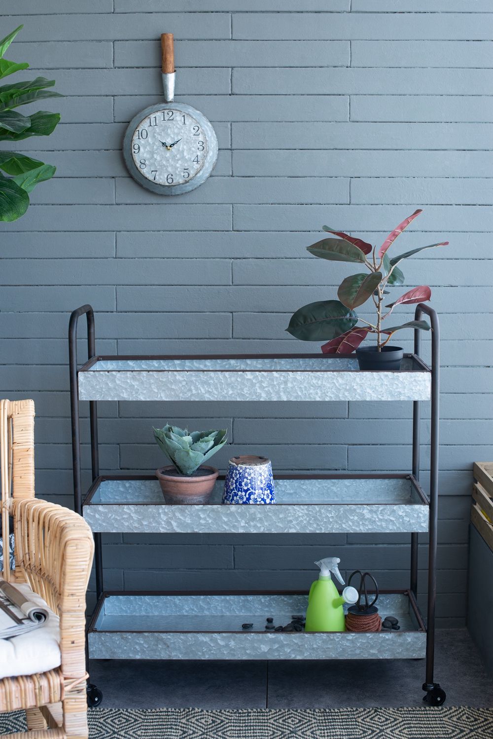 Homestead Galvanized Shelf Display 3 Tier - Metallic Gray