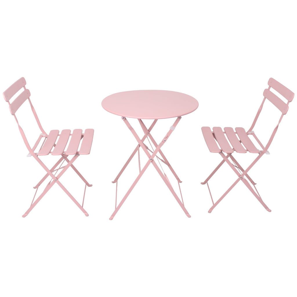 3 Pieces Patio Bistro Balcony Metal Chair Table Set - Pink