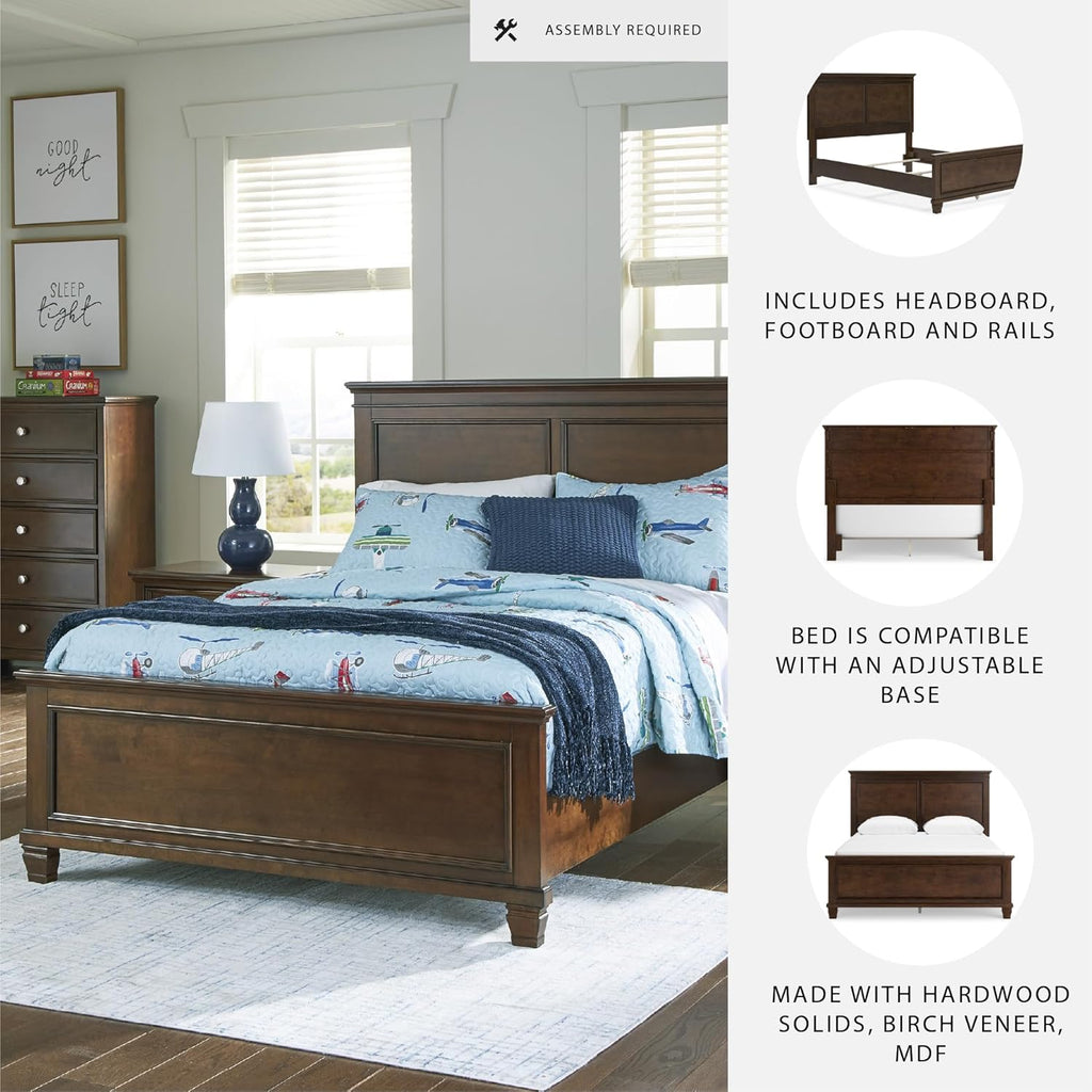 Signature Design by Ashley Danabrin Traditional Queen Panel Bed with Tapered Feet, Foundation or Box Spring Needed, Dark Brown