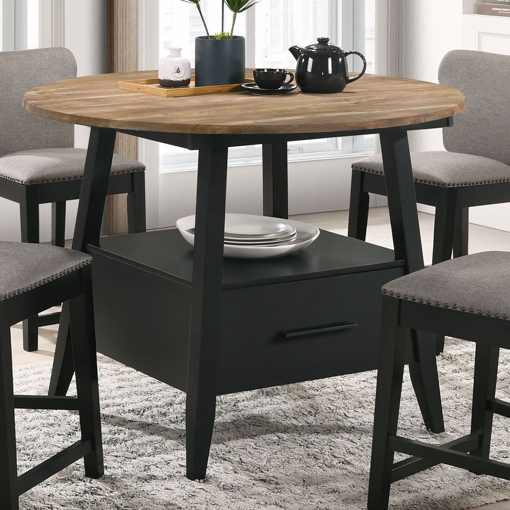 Arunda Yukon - Round Counter Height Dining Table With Pedestal Base And Built In Drawer - Oak