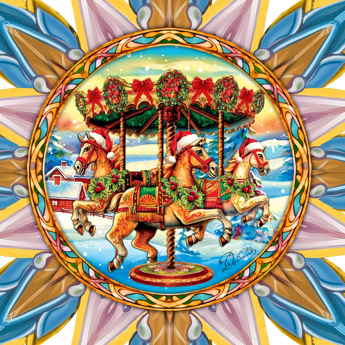 Christmas Carousel Star Tree Topper Wooden Decor by G. Debrekht - Carousel Holiday Decor - 89506