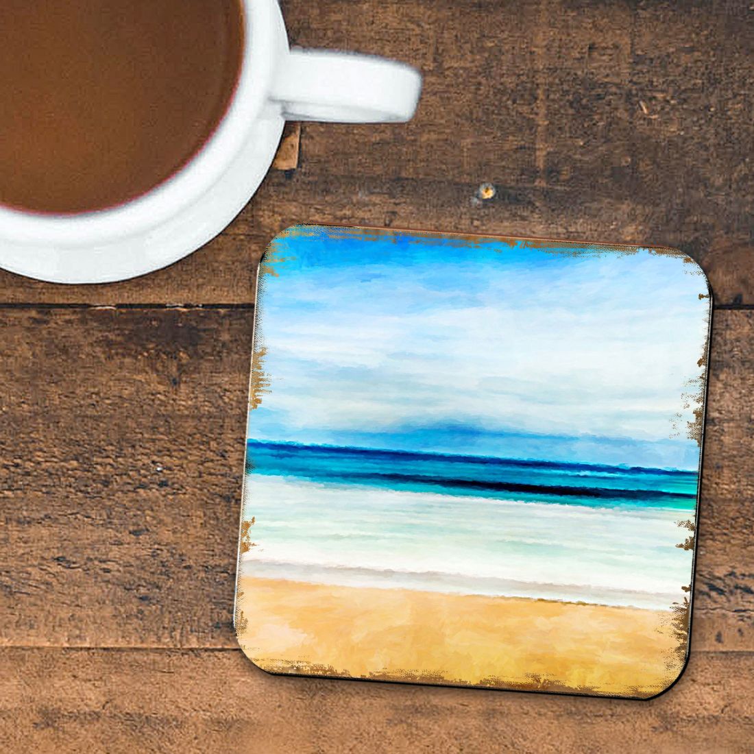 Beach Coastal Wooden Cork Coasters Gift Set of 4 by Nature Wonders - Coastal Sea-Life Decor - 95226C-S4