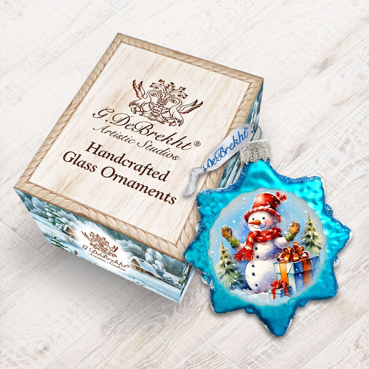 Snowman Gift Mercury Glass Ornaments by G. Debrekht - Christmas Santa Snowman Decor - 776021
