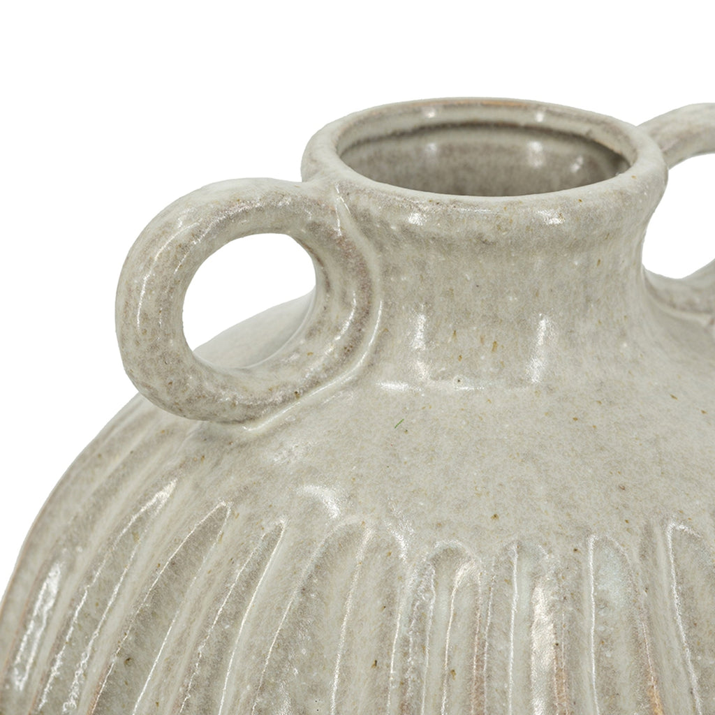 9x9x10' Decorative Round Ceramic Flower Vase with Small Handles and Textured Motif, Gold