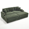 Convertible Sectional Sofa Bed Set With Armrest Storage, Cup Holder, USB, 4 Seater - Green