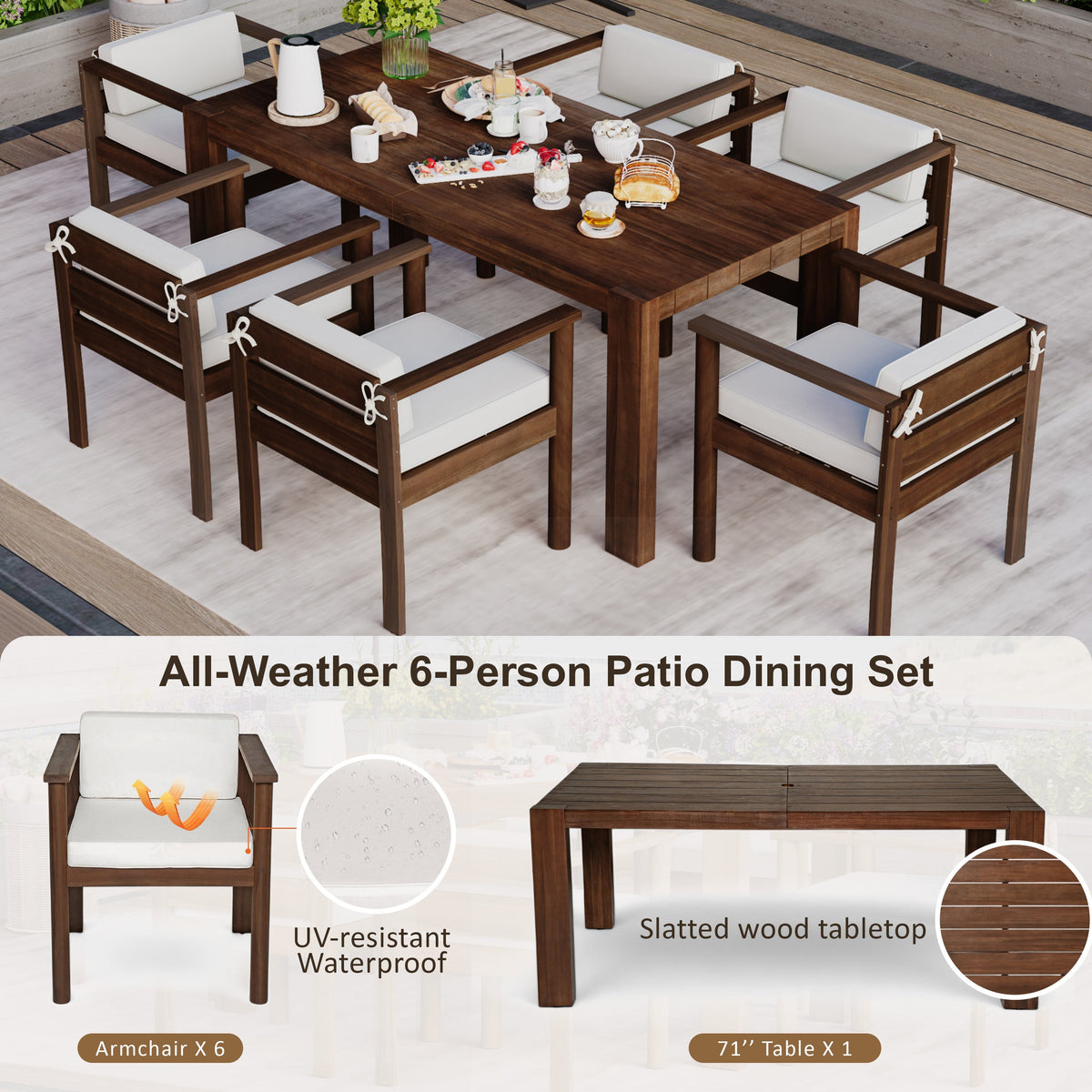 TREXM 7-Piece Patio Dining Table Set for 6
