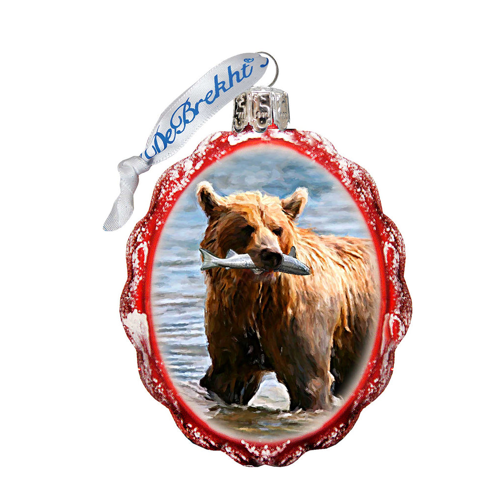 Grizzly Bear W Fish Mercury Glass Ornament by G. DeBrekht - Wildlife Holiday Decor - 771052