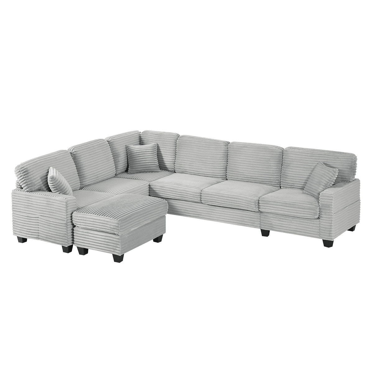 Upholstered U-Shaped Sectional Sofa With Movable Ottoman And Side Storage Pockets