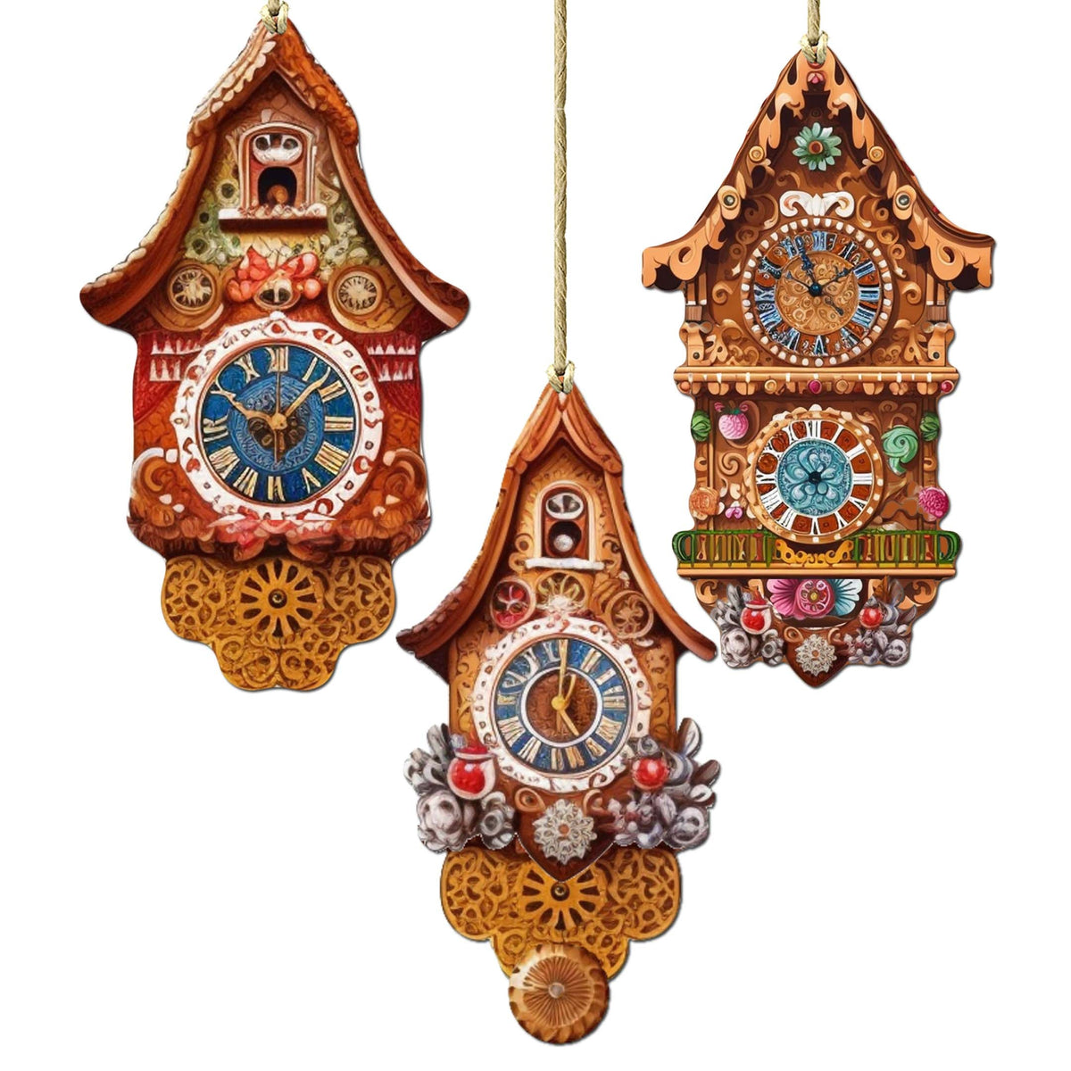 Miniature Clock Decorative Eco Wood Ornaments Set of 3 by G. Debrekht - Christmas Decor - 8091020-S3