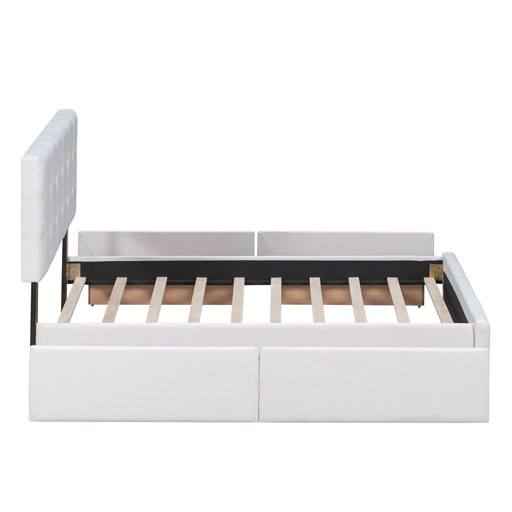 Upholstered Platform Bed With Classic Headboard And Drawers, No Box Spring Needed