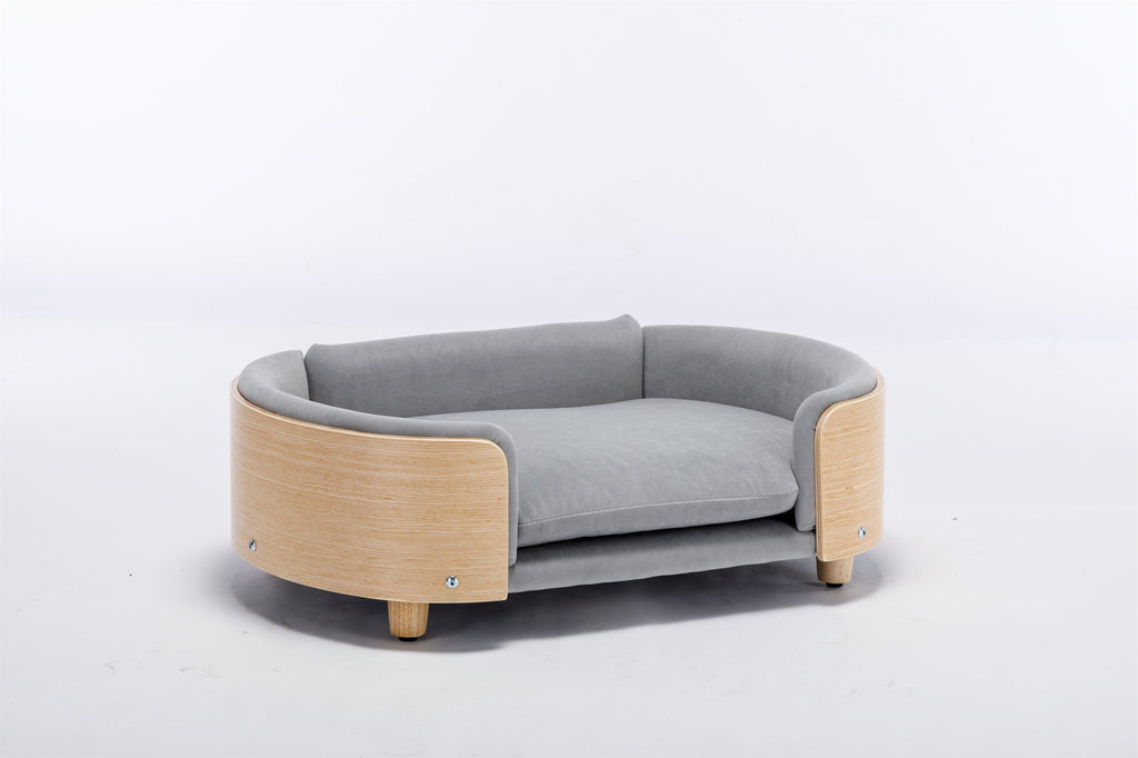 Scandinavian Style Elevated Dog Bed Pet Sofa Velvet Cushion Mid Size Light Grey