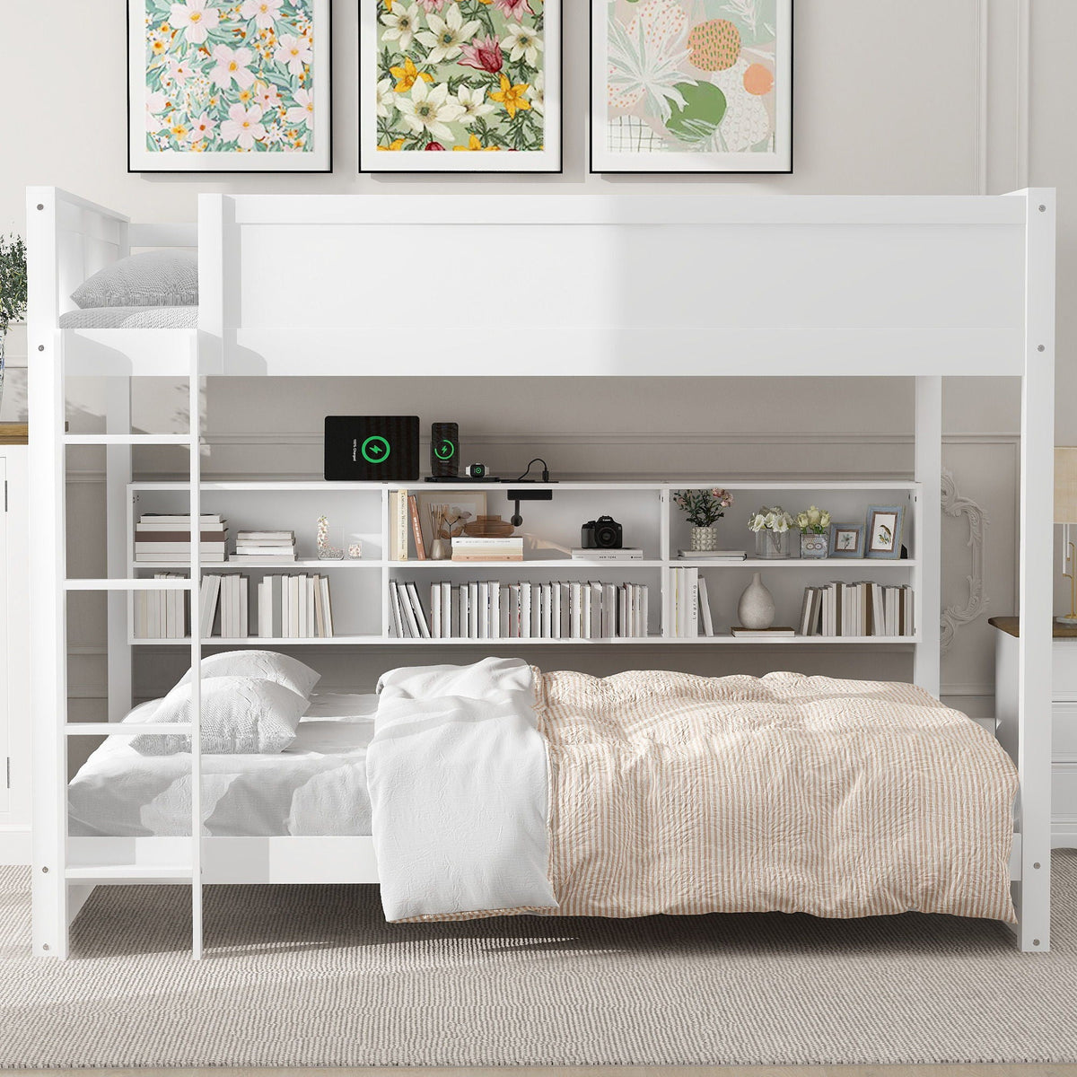 Bunk Bed With Storage Cabinets And USB Ports