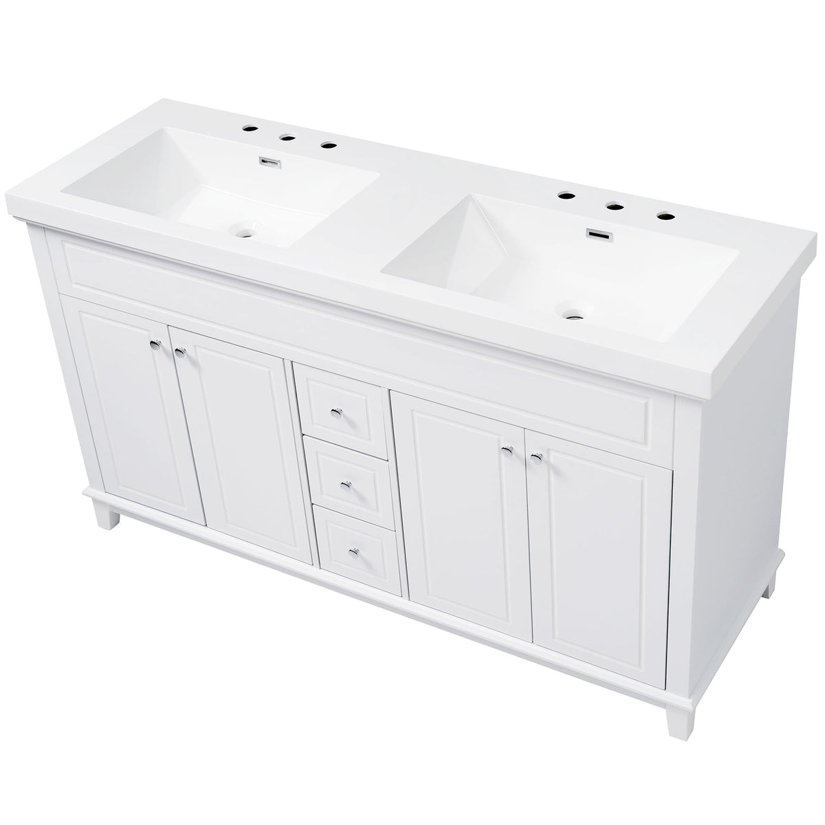 Bathroom Vanity With Double Sinks, 3 Drawers & 4 Doors - White