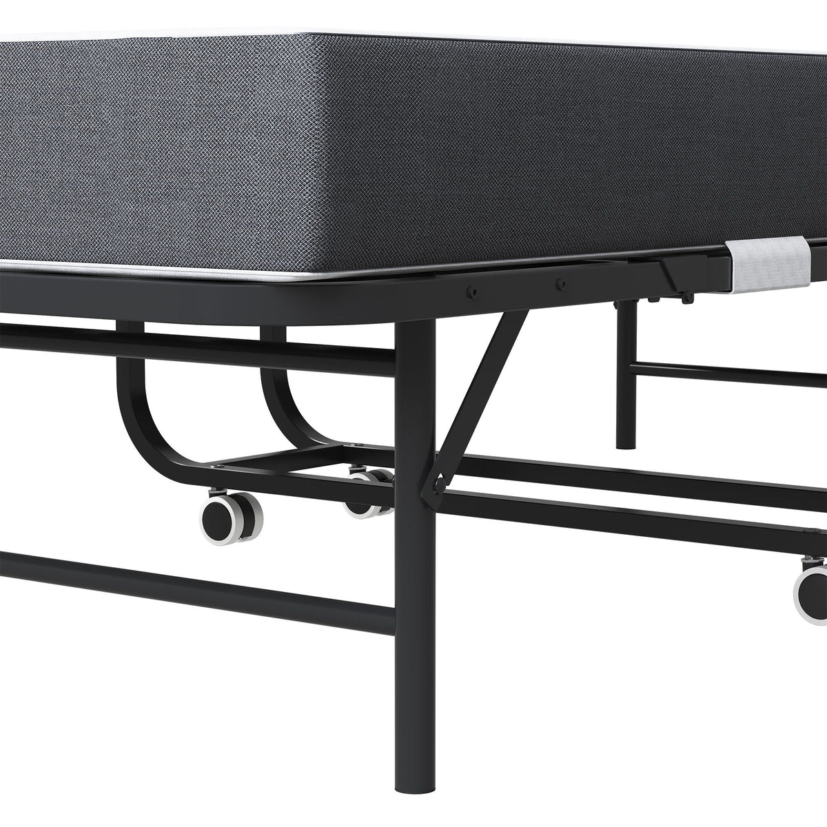 Twin Folding Bed With Adjustable Headboard, Memory Foam For Tall People, Heavy-Duty Portable On Wheels, Easy Assembly - Black