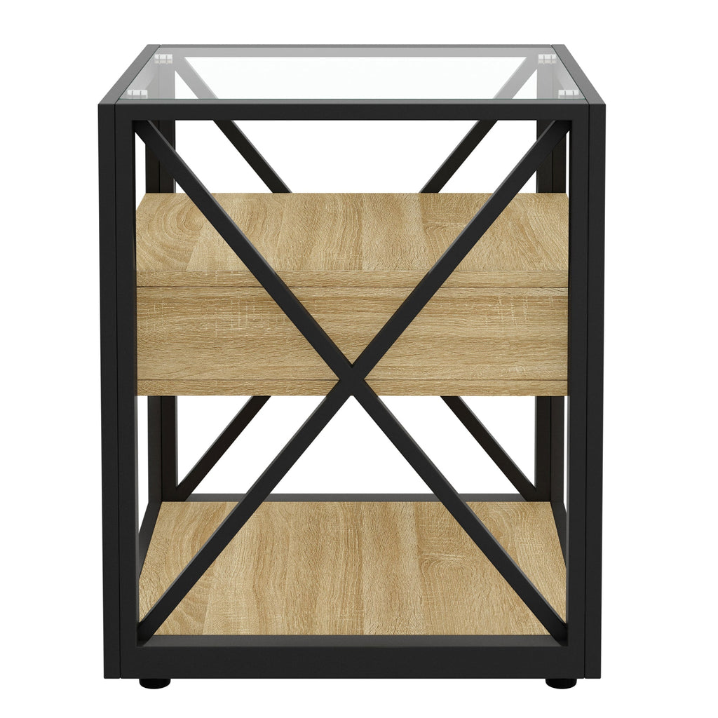 Set of 2 Modern End Tables with Drawer - Nightstands for Bedroom & Living Room