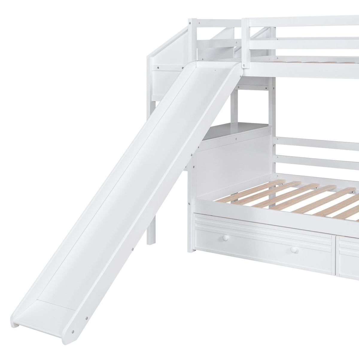 Bunk Bed With Storage Staircase, Slide, Desk, Drawers, And Shelves