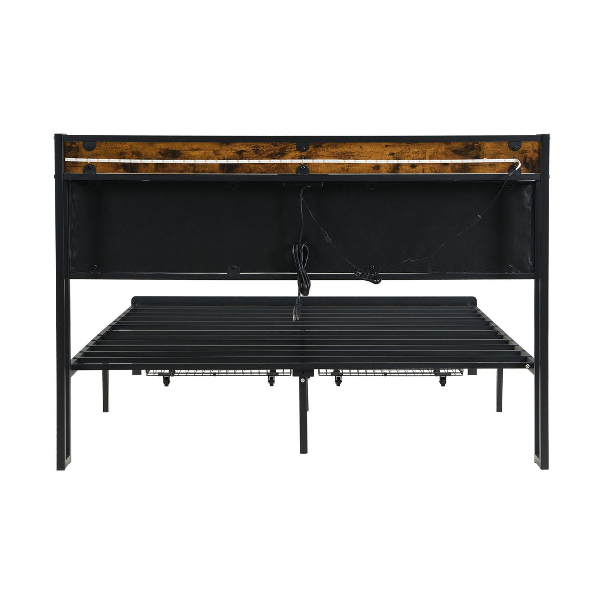 Modern Bed Frame With LED Lights, Upholstered Headboard, USB Charging