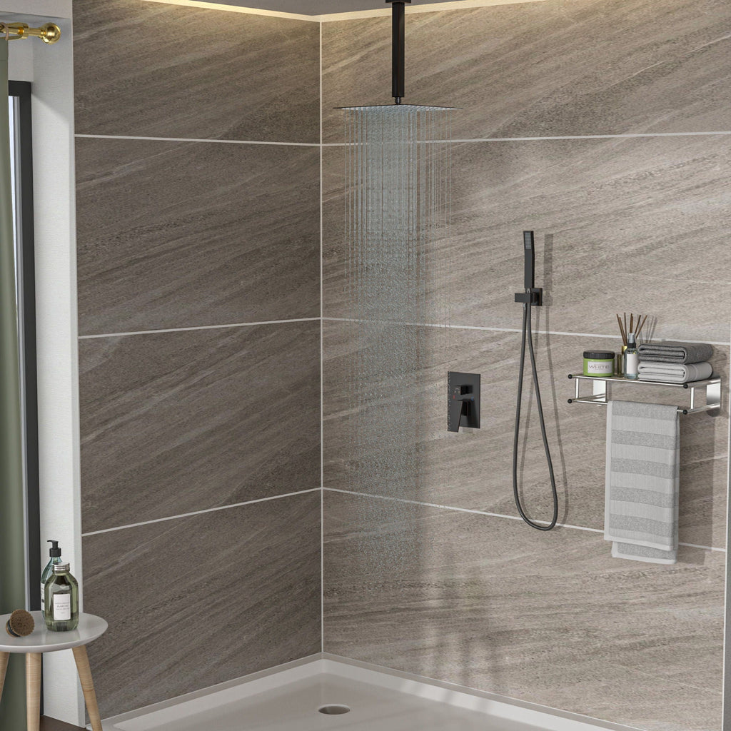 Dual Shower Head 16" Ceiling Mount Square Shower System With Rough In Valve